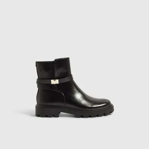 River Island Faux Leather Lock Ankle Chunky Boots