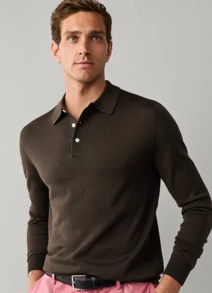 Hackett Long Sleeve Merino Wool-Silk Knit Polo