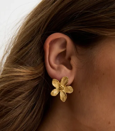 Gold Tone Waterproof Flower Stud Earrings