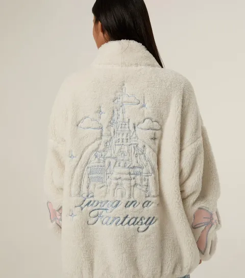 Women's White Disney Princess Castle Embroidered Fleece Jacket