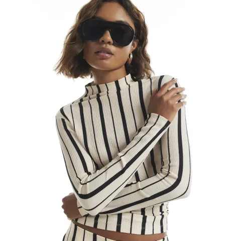 River Island Long Sleeve Shirred Stripe Top