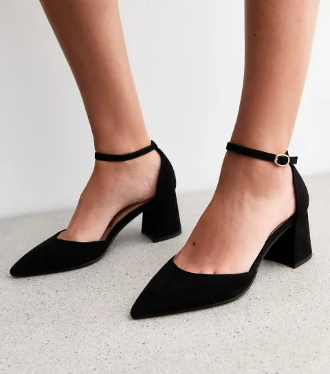 Women's Black Faux Suede Open Court Shoes Vegan