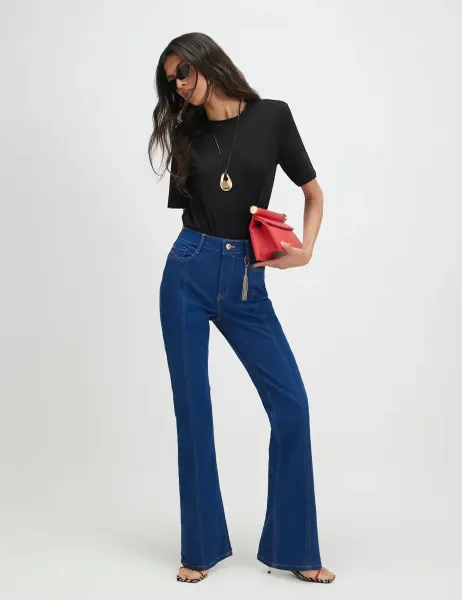 River Island Mid Rise Seam Detail Bootcut Jeans Bright Blue
