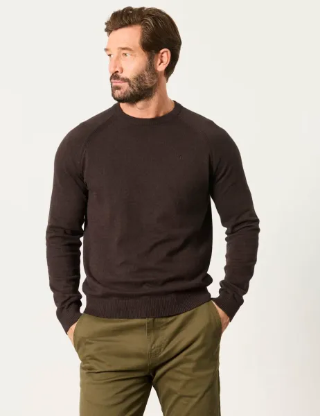 FatFace Cotton Rich Crew Neck Jumper with Cashmere Chocolate