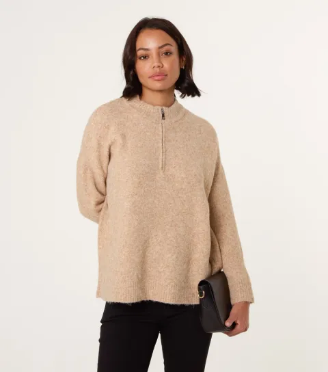 Women's Brown Half Zip Jumper