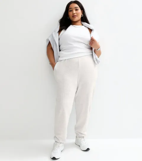 Women's Plus Size Grey Jersey Cuffed Joggers Curves