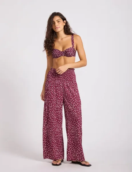 Spot Print Dolce Dot Polka Dot Wide Leg Trousers Burgundy Mix
