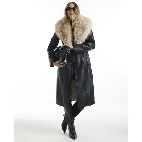 River Island Belted Shearling Trench Coat