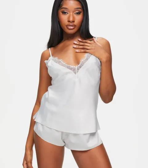 Women's Ivory Cerise Cami Top and Shorts Set