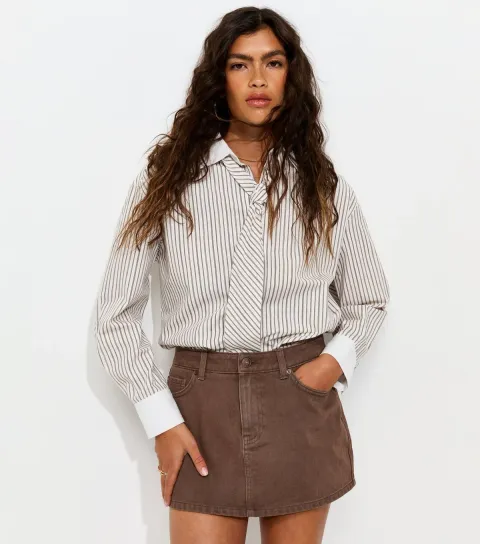 Women's Brown Cotton Micro Denim Skort