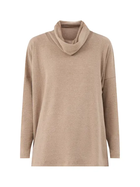 Cotton Blend Striped Roll Neck Jumper - Navy & Light Coffee