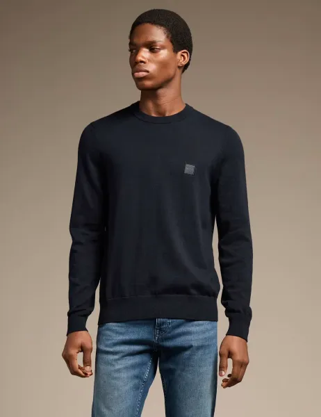 Boss Cotton Rich Jumper with Cashmere Navy