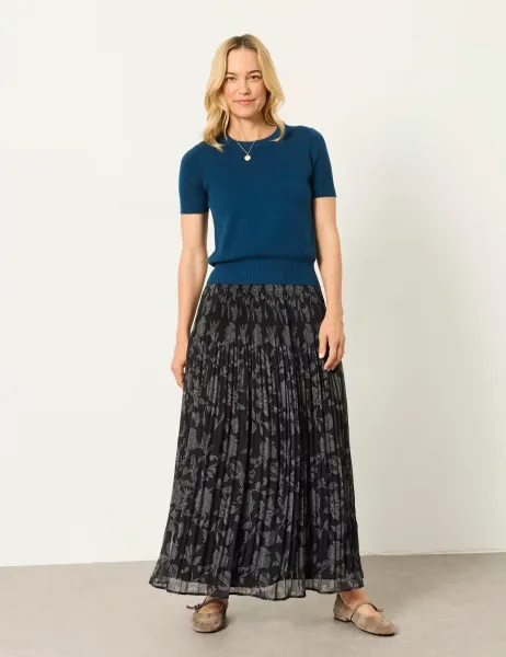 FatFace Floral Pleated Maxi Skirt Black Mix
