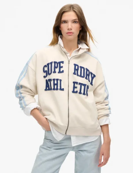 Superdry & Co Pure Cotton Appliqué Oversized Track Top Cream