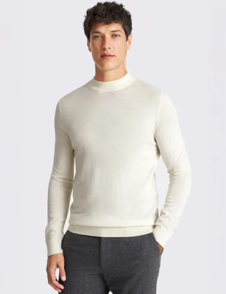 Moss Merino Wool Rich Roll Neck Jumper White