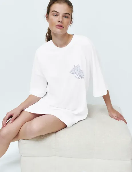 B by Boutique Pure Cotton Printed Oversized Nightdress White