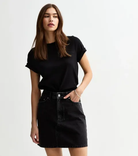 New Look Women's Black Denim A-Line Skirt