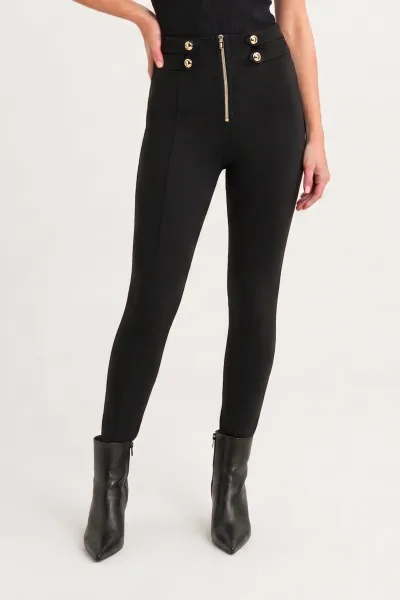 Freddy WRUP Military Button Detail Fashion - High Waisted - 7/8 Length - Black
