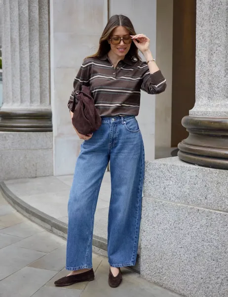 Relaxed High Waisted Barrel Jeans Blue Denim