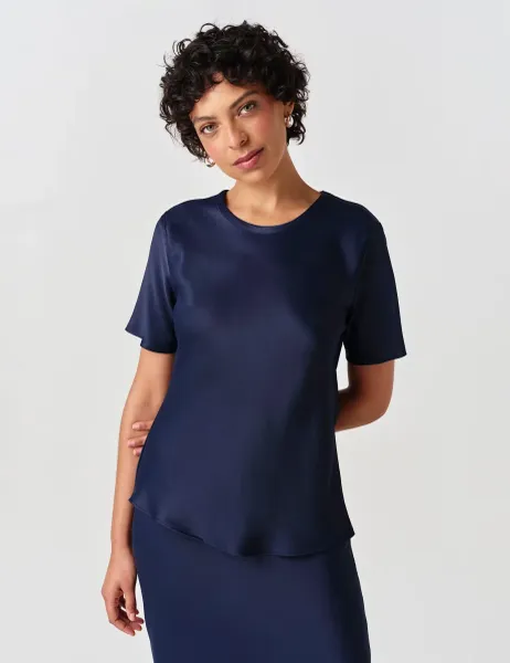 Ghost Satin Short Sleeve Top Navy