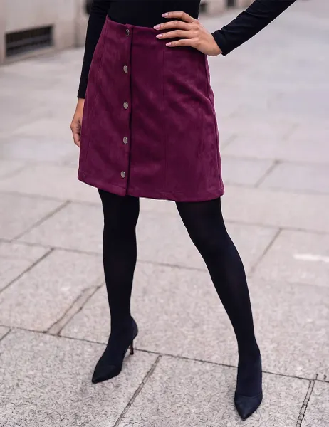 Roman Petite A-Line Faux Suede Skirt Burgundy Mix