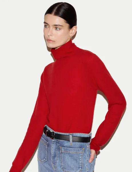 Jigsaw Pure Cashmere Polo Neck Slim Fit Jumper Red