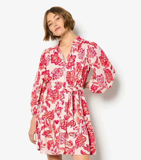 Women's Pink Floral Boho Print Mini Dress