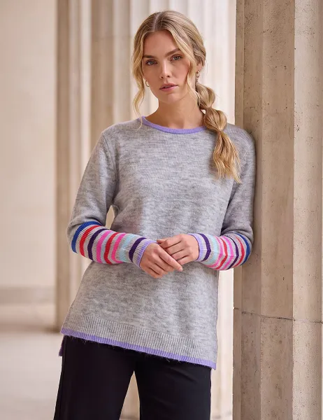 Roman Contrast Stripe Jumper Light Grey Mix