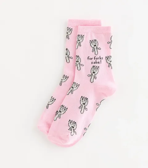 Light Pink Cotton Rich For Forks Sake Fork Pattern Socks