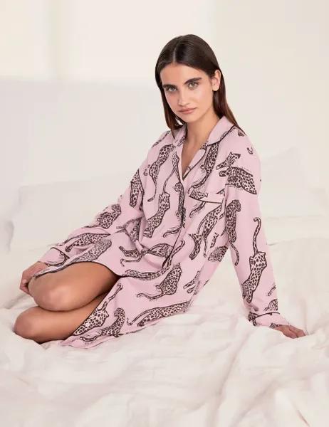 Cotton Rich Leopard Print Nightshirt Light Pink