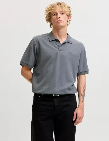 Jack & Jones Cotton Blend Textured Polo Shirt Grey