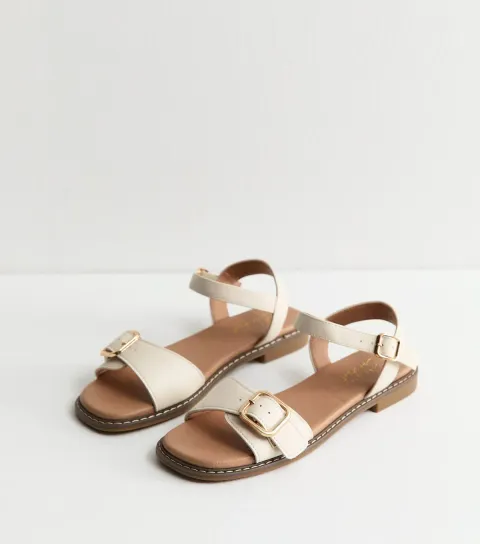 Women's White Buckled Strap Faux Leather Sandals Vegan