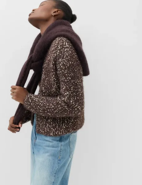 Marks & Spencer Cotton Blend Boucle Funnel Neck Knitted Jacket