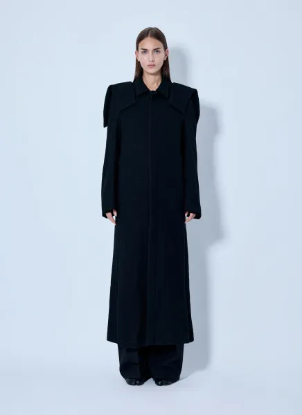 Shrink Serge Paneled Shoulder Long Coat