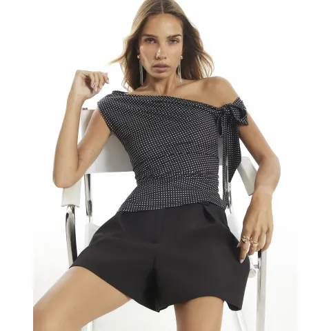 River Island Polka Dot Drape Tie Detail Top