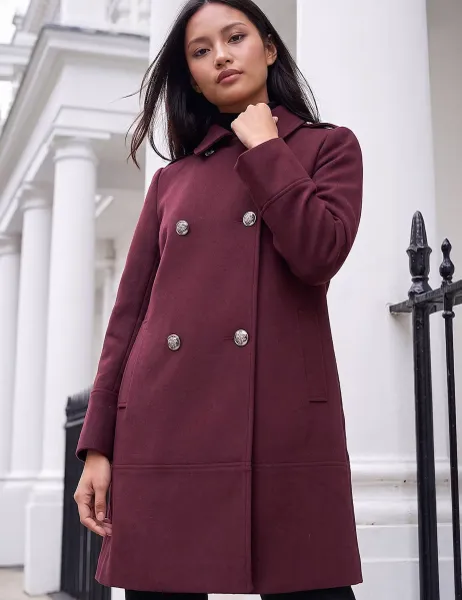 Roman Petite Collared Double Breasted Coat Burgundy Mix
