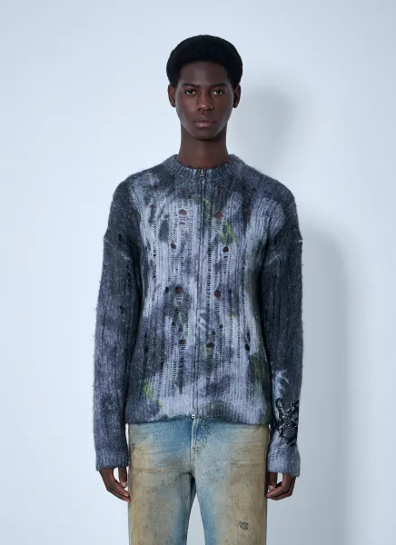 Printed Zip-Up Sweater