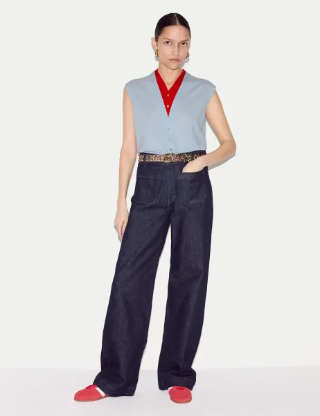 Jigsaw Pure Wool V-Neck Double Layer Vest Top Blue Mix