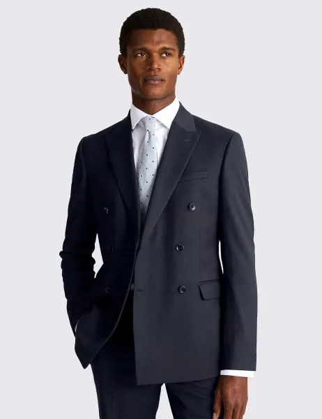 Moss Slim Fit Stretch Double Breasted Suit Jacket Dark Navy