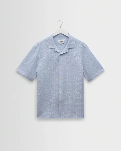Didcot - Blue and Ecru Seersucker Stripe Short-Sleeve Shirt