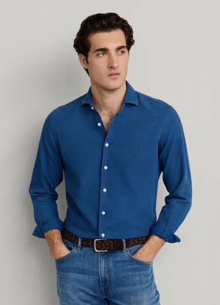 Tailored Fit Textured Denim Shirt