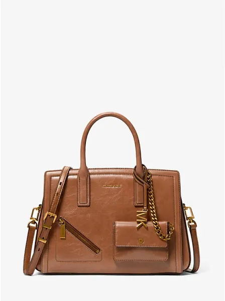 Laila Medium Crackled Leather Satchel with Card Case