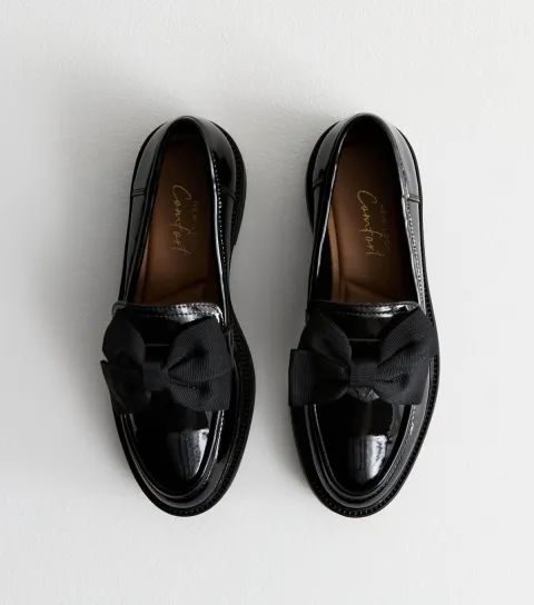Women's Black Patent Bow Loafers