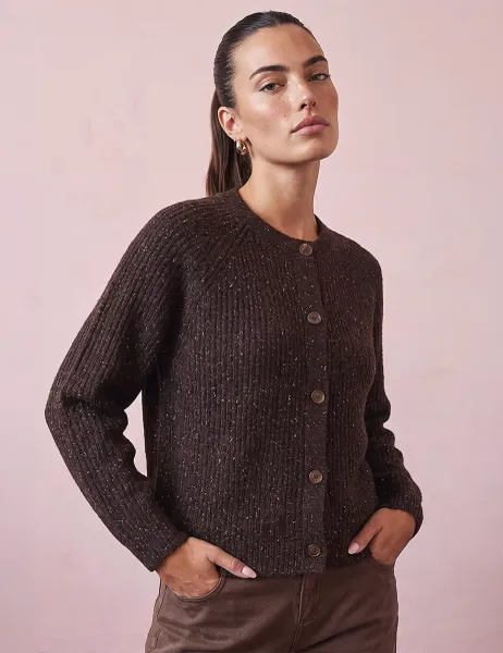 Roman Sparkly Button Front Cardigan Chocolate