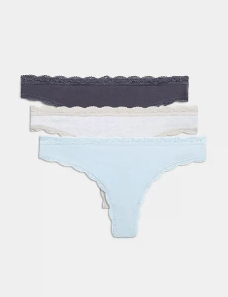 Marks & Spencer 3pk Cotton Rich Thongs Grey Mix