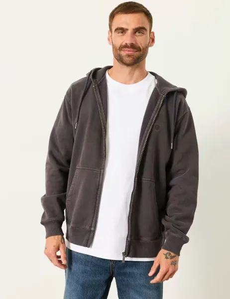 FatFace Pure Cotton Zip Up Long Sleeve Hoodie Charcoal