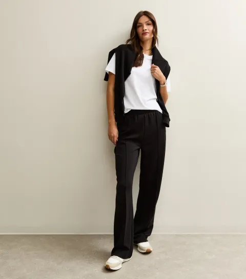 Women's Tall Premium Black Jersey Wide Leg Joggers