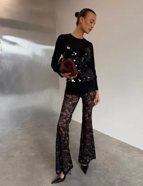 Sheer Lace Trousers Black