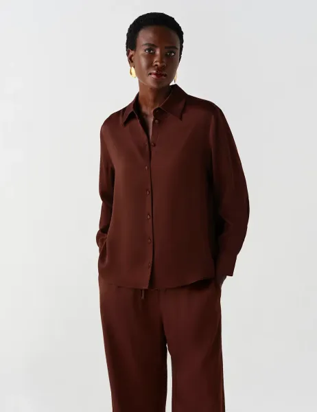 Satin Collared Shirt Brown