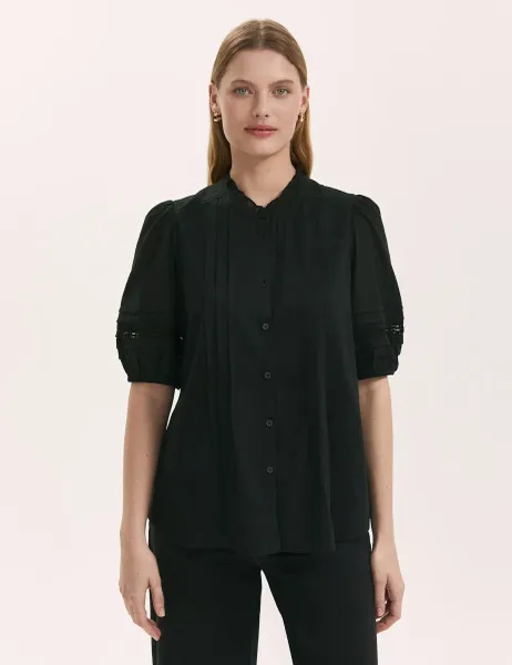 Finery London Pure Cotton Frill Neck Pleat Detail Blouse